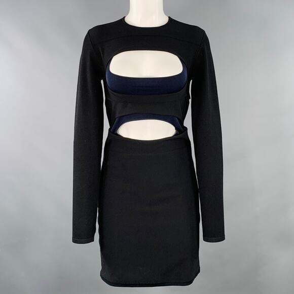 DION LEE Size 6 Black Navy Viscose Blend Cut Out Long Sleeve Mini Dress - Picture 1 of 7